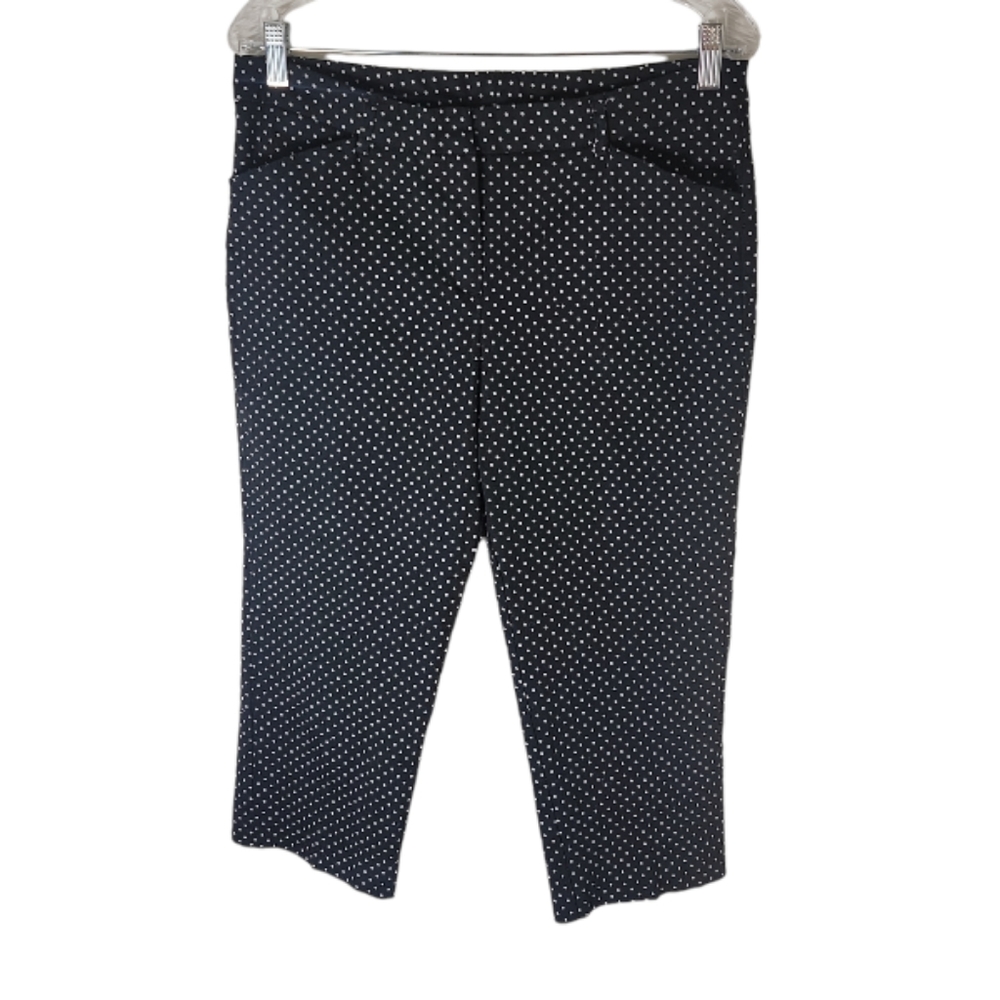 Larry Levine polka dot capri pants cropped stretch black white women's size 12